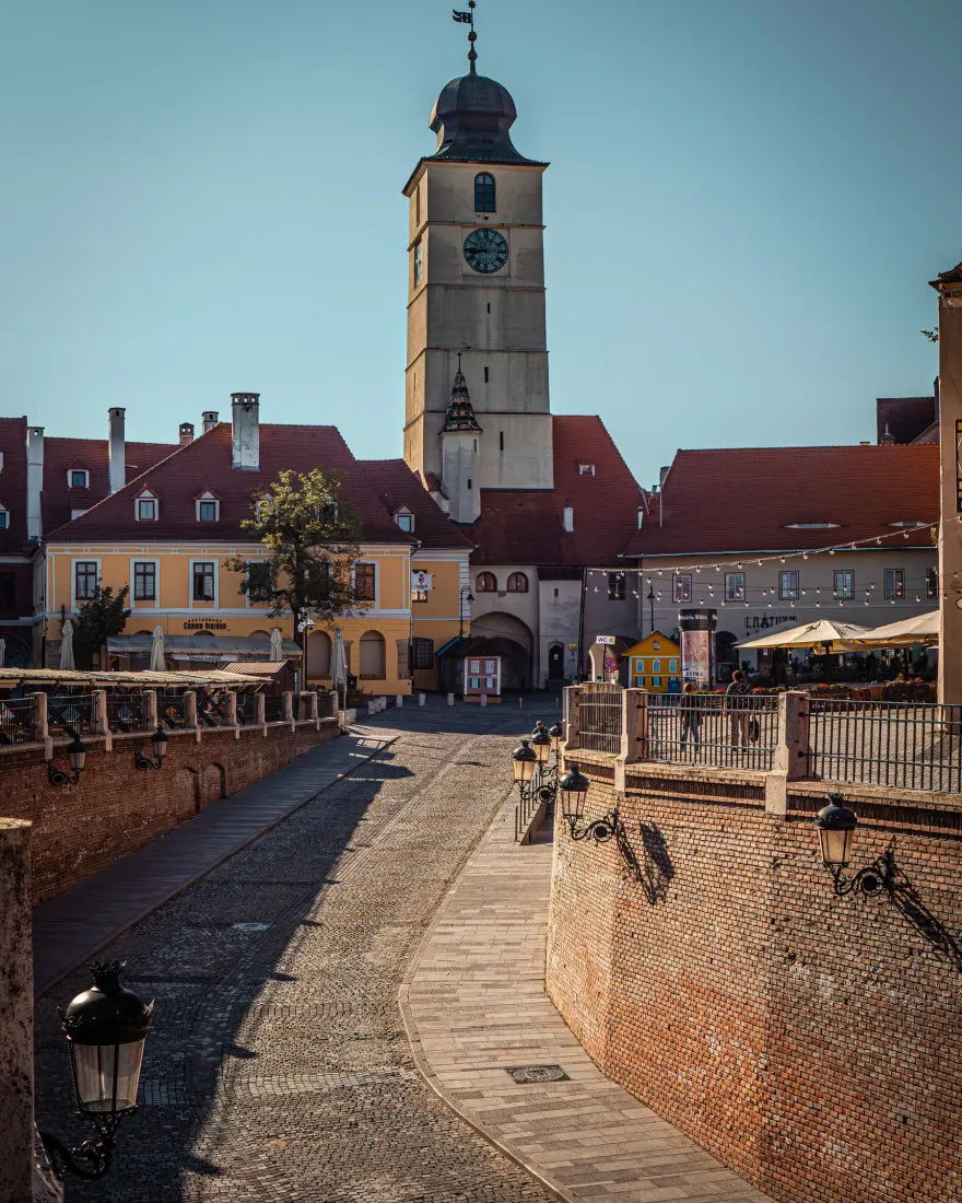 The Council Tower and the colourful houses of Sibiu old town