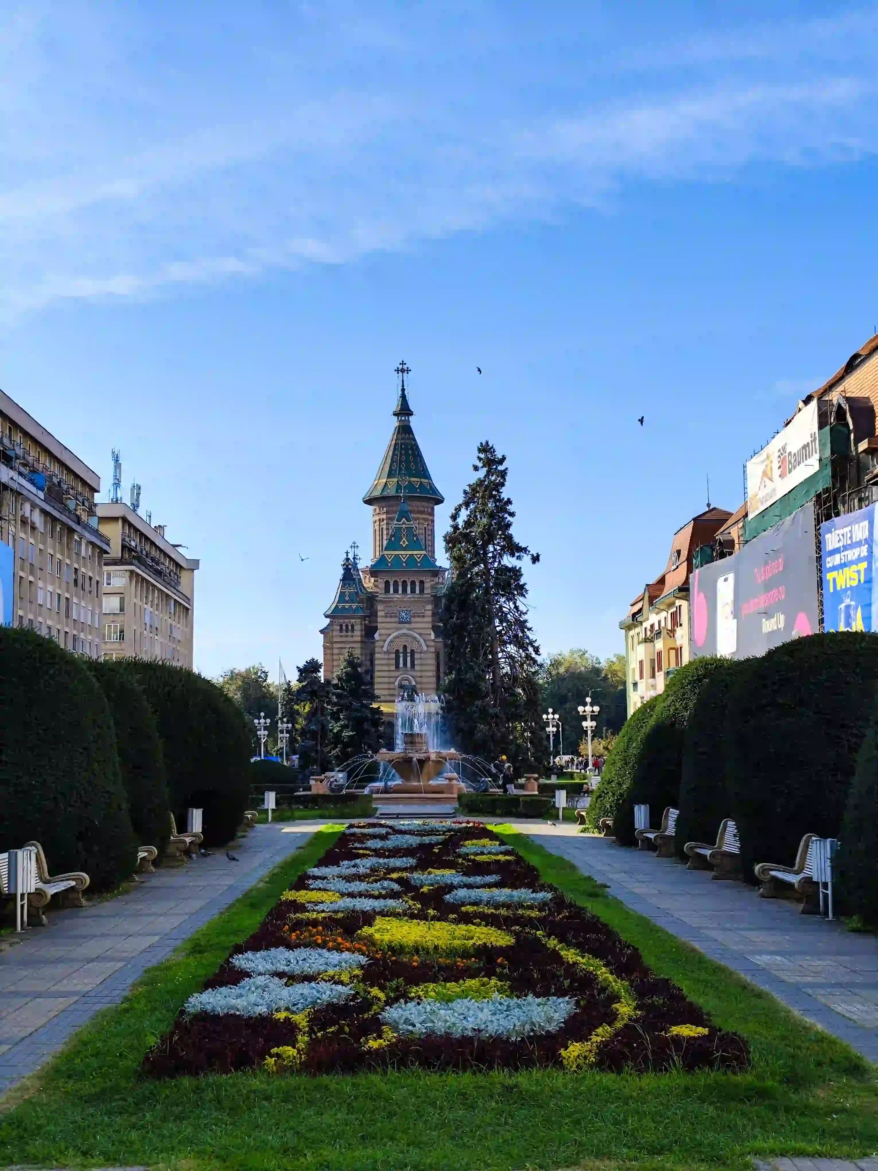 Victory Square and the Orthodox Cathedral in Timișoara